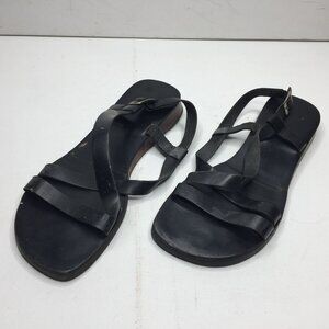 Montego Bayclub Womens Black Slingback Strap Sandal Leather Spring Summer Size 9